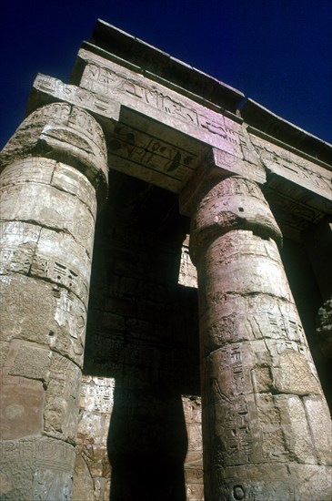 Lotus-headed pillars, Temple of Rameses III, Medinat Habu, Luxor, Egypt, c12th century. Artist: Unknown