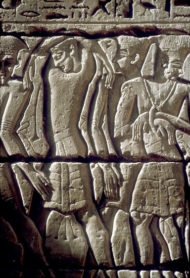 Relief of enemy prisoners, Temple of Rameses III, Medinat Habu, Egypt, c12th century BC. Artist: Unknown