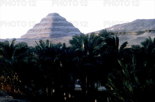 Step Pyramid of King Djoser behind the Nile's flood plain, Saqqara, Egypt, 3rd Dynasty, c2600 BC. Artist: Imhotep