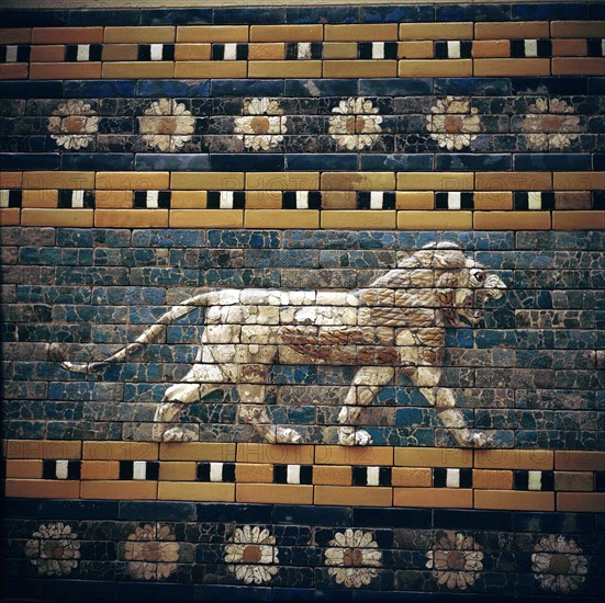 Brick relief of a lion on the walls of the Sacred Way leading to the Ishtar Gate, Babylon, c580 BC. Artist: Unknown