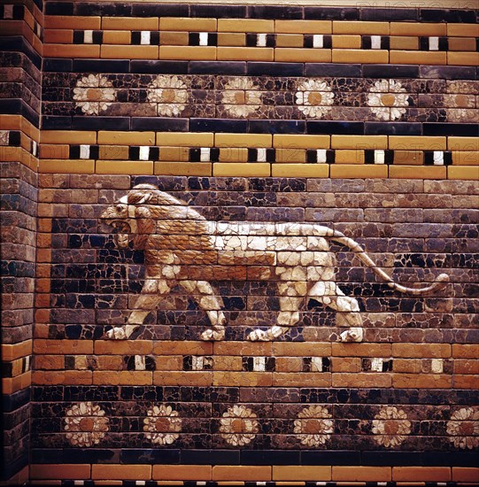 Brick relief of a lion on the walls of the Sacred Way leading to the Ishtar Gate, Babylon, c580 BC. Artist: Unknown