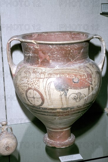 Mycenaean crater with warriors in a chariot motif, Ras Shamra, Syria, c14th - 13th century BC. Artist: Unknown