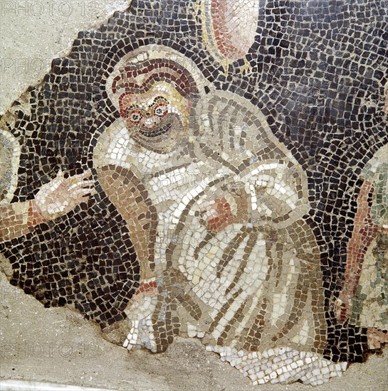 Detail from Roman mosaic of an actor wearing a comic mask, Pompeii, Italy. Creator: Unknown.