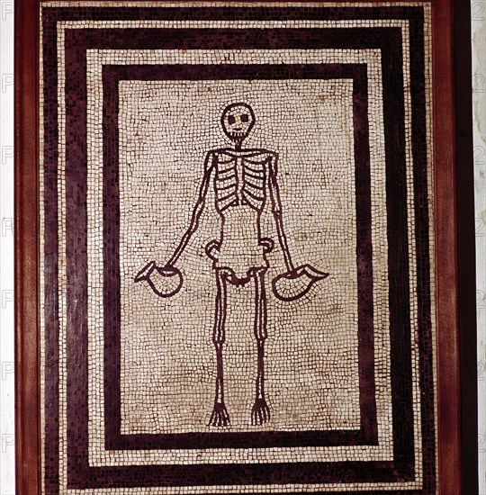 Roman mosaic of a skeleton, Pompeii, Italy. Artist: Unknown