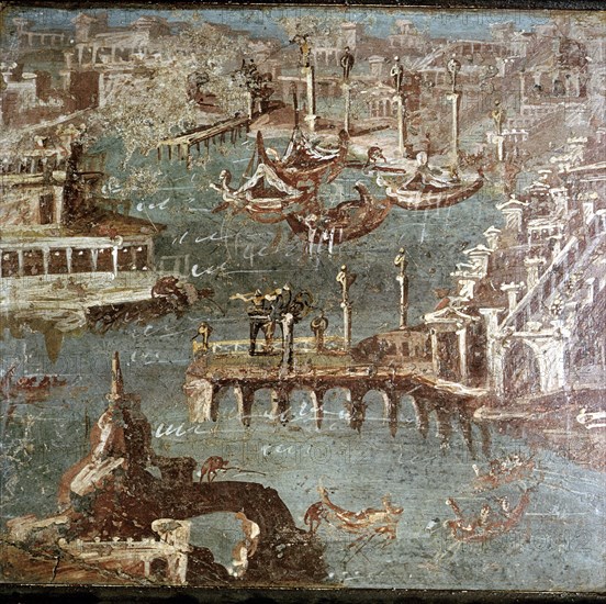 Roman wallpainting of a harbour scene, Stabiae, near Pompeii, Italy. Creator: Unknown.