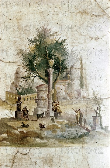 Roman wallpainting of a mythical landscape, Villa of Agrippa Posthumus, near Pompeii, Italy. Artist: Unknown