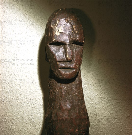 Close-up of Celtic wood male idol, Ralaghan, Co.Cork, Ireland, c1st century BC. Made of oak. Artist: Unknown