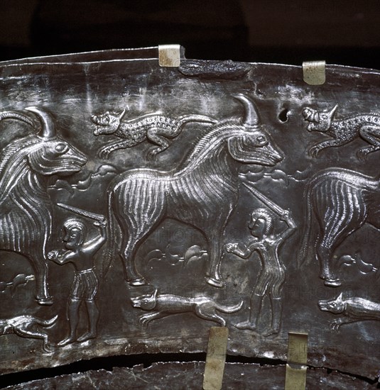 Detail from Gundestrup Cauldron, showing a Celtic sacrifice scene, Danish, c100 BC. Artist: Unknown