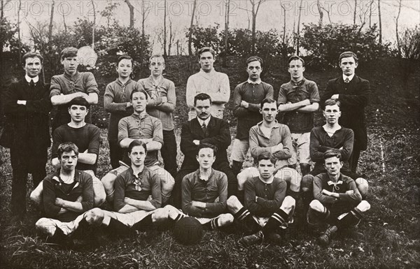 A group photo of a boy?s football team, 1911. Artist: Unknown