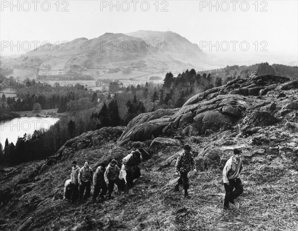 Boys hill walking, Outward Bound School, Eskdale, Cumbria, 1950. Artist: Unknown