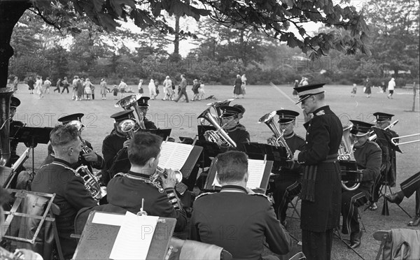 Rowntree Brass Band play at garden party, Alne Hall, Yorks, 24 May 1958. Artist: Unknown