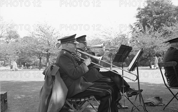 Rowntree Brass Band play at garden party, Alne Hall, Yorks, 24 May 1958. Artist: Unknown