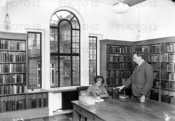 Inside the Joseph Rowntree library, York, Yorkshire, 1928. Artist: Unknown