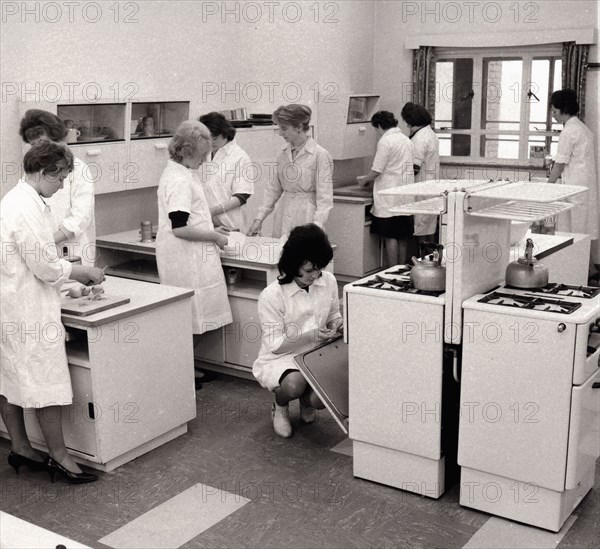 A modern domestic science classroom, York, Yorkshire, 1962. Artist: Unknown