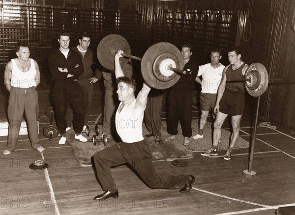 Rowntree staff weight-lifting club, York, Yorkshire, 1960. Artist: Unknown