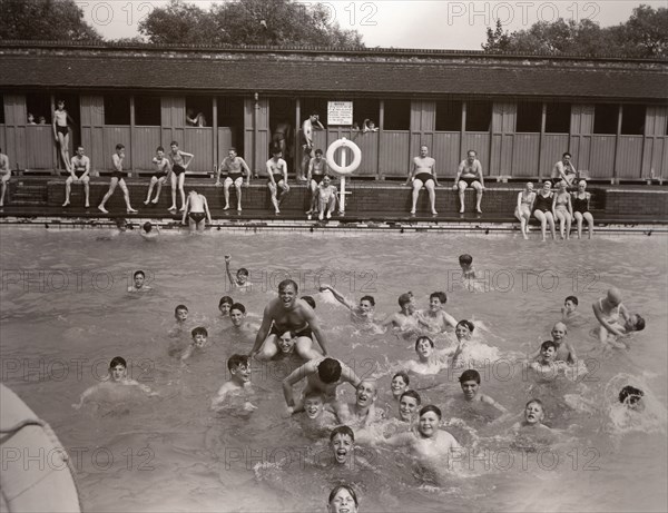 Children play in the swimming baths, York, Yorkshire, 1955. Artist: Unknown