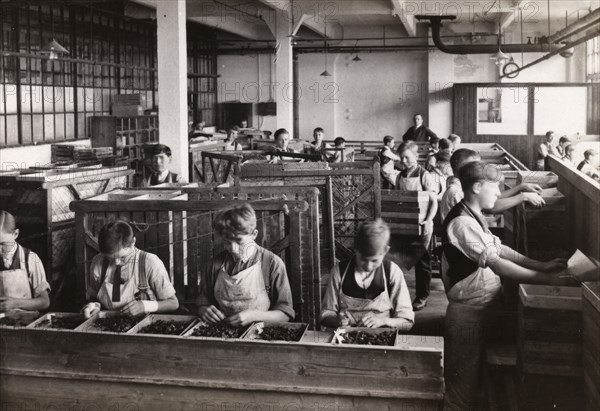 Preparation room for fruit centres, Rowntree factory, York, Yorkshire, 1920. Artist: Unknown