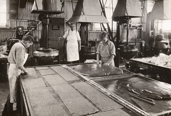 Boys making toffee in the Caley factory, Norwich, Norfolk, 1937. Artist: Unknown