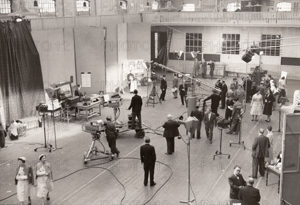 A TV crew on location at York Railway Institute, York, Yorkshire, 1956. Artist: Unknown