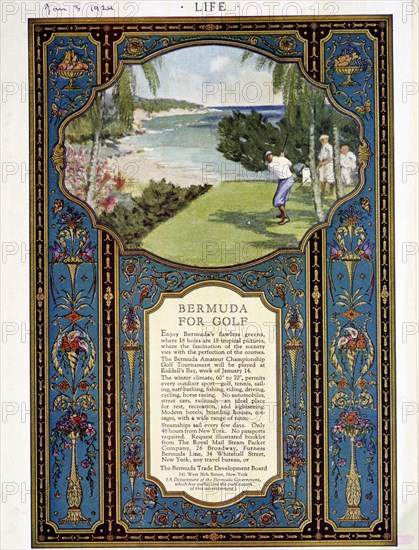 Advert for golf courses in Bermuda, January 3rd 1924. Artist: Unknown