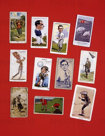 Cigarette cards, various golfers, 20th century. Artist: Unknown