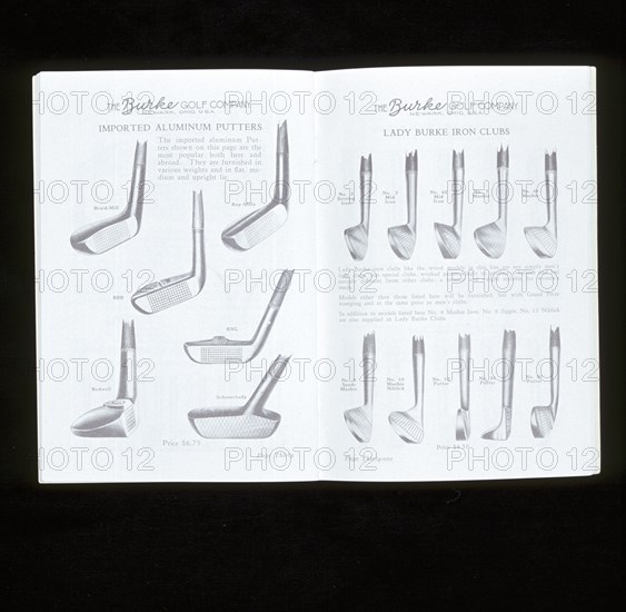 Burke Golf Co catalogue showing putters and ladies iron golf clubs, c1920s. Artist: Unknown