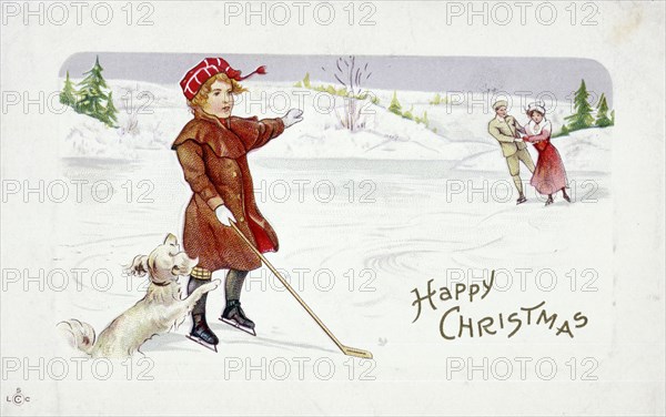 Christmas card with a golfing theme. Artist: Unknown