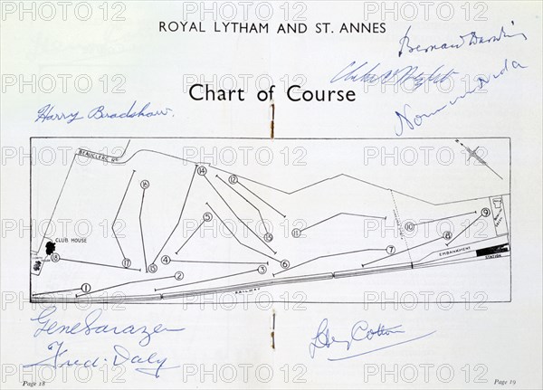 Autographed course chart of Royal Lytham St Annes, c1930s. Artist: Unknown