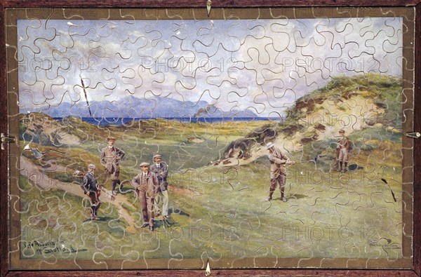 Jigsaw puzzle of golfers on Prestwick golf course, Scotland, c1914. Artist: Unknown