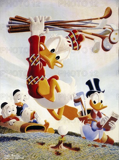 Donald Duck wielding golf clubs, American, c1950s. Artist: Unknown