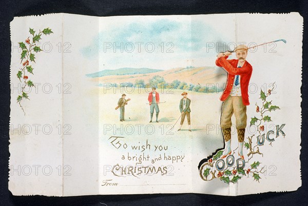 Christmas card with a golfing theme, England, c1900. Artist: Unknown