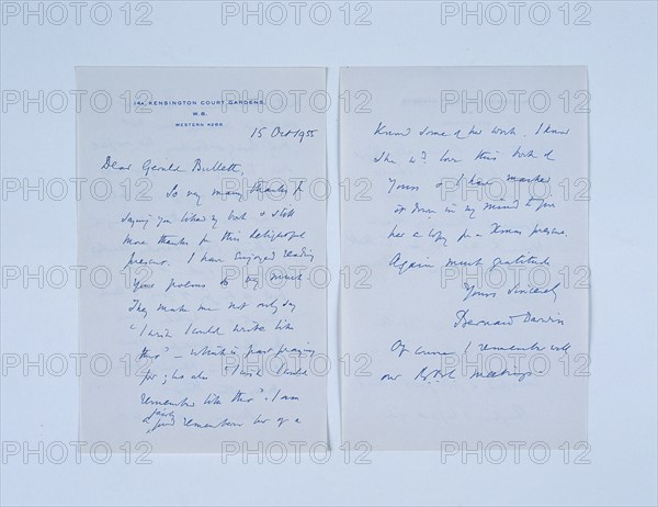 Handwritten letter by Bernard Darwin (1876-1961), London, 1955. Artist: Bernard Darwin