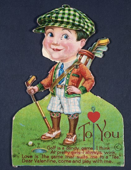 Valentine card with a golfing theme, American, 1930s. Artist: Unknown