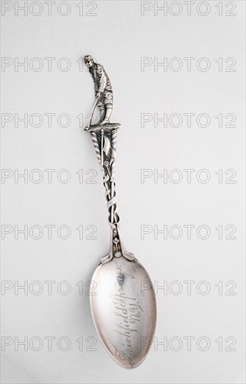 Silver spoon with golfer, c1910-c1937. Artist: Unknown