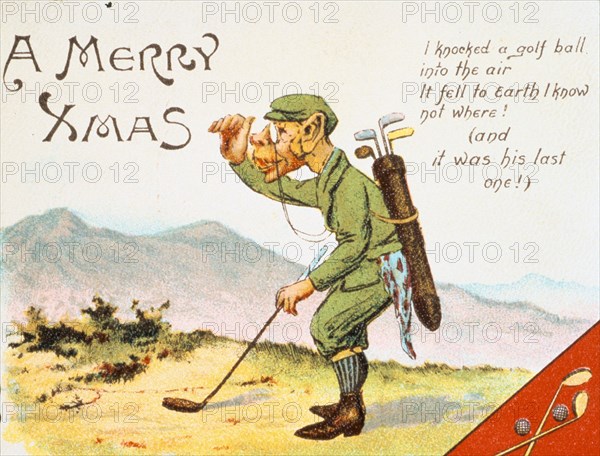 Golfing Christmas card, British, 1910. Artist: Unknown