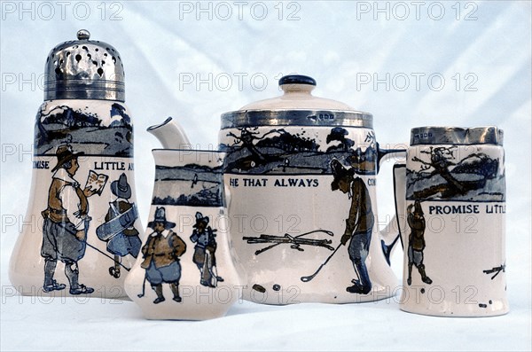 Royal Doulton tableware with illustrations fromThe Rules of Golf, c1909-c1930. Artist: Unknown
