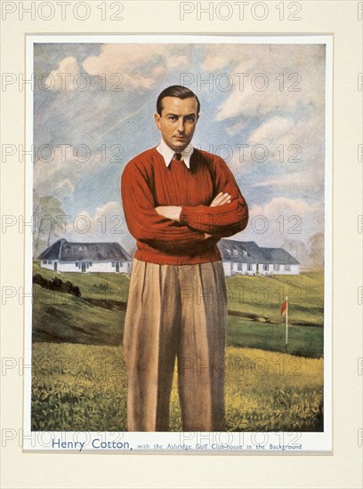 Portrait of Henry Cotton (1907-87), with Ashridge golf club in background, c1940s. Artist: Unknown