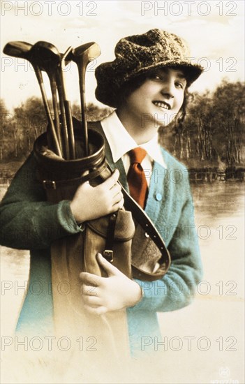 Woman golfer, postcard, c1910. Artist: Unknown