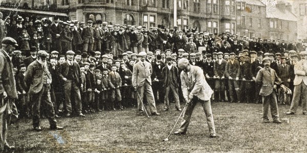 Golfer about to tee off at a tournament, 1902. Artist: Unknown