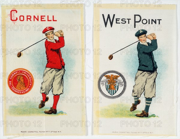 Cigarette cards for Cornell and West Point universities, American, c1900. Artist: Unknown