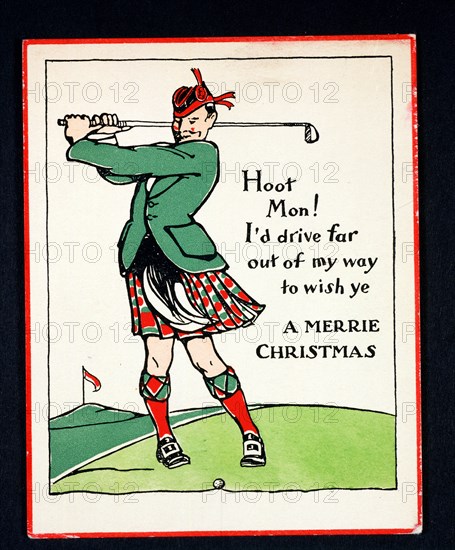 Christmas card with golfing theme, c1910. Artist: Unknown