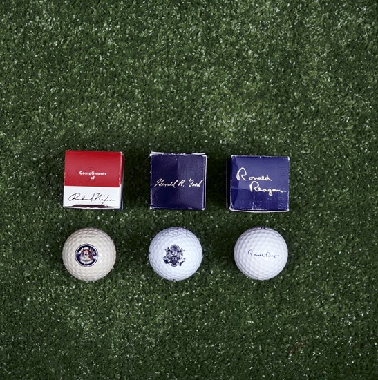 Golf balls bearing signatures of US Presidents, c1969-c1988. Artist: Unknown