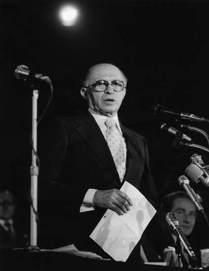 Menachem Begin (1913-1992), 6th Prime Minister of Israel. Artist: Sidney Harris