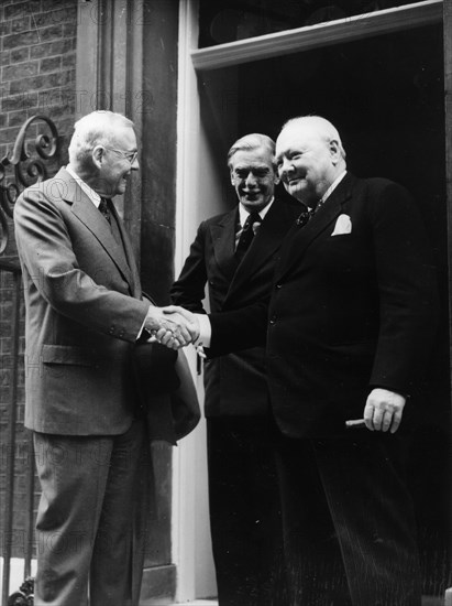 Sir Winston Churchill (1874-1965), John Foster Dulles (US Sec of State), Anthony Eden, c1952. Artist: Unknown