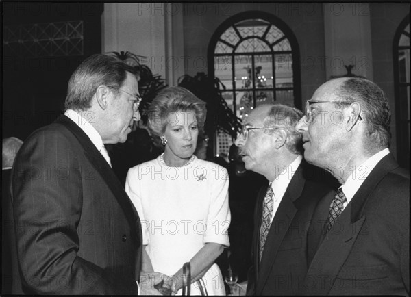 King Constantine, Queen Constantine, David Silverstein and Vaizmoln Ahavoni at awards dinner, 1995. Artist: Sidney Harris