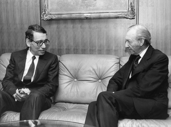 Boutros Boutros Ghali (1922- ) and Kurt Waldheim (1918- ), Secretary Generals of the UN. Artist: Y Nagata