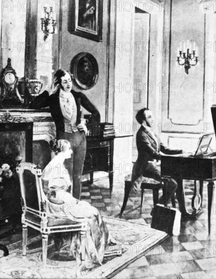 Felix Mendelssohn (1809-1847), performing for Queen Victoria and Prince Albert at Buckingham Palace. Artist: Unknown