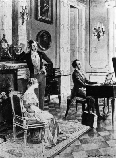 Felix Mendelssohn (1809-1847), performing for Queen Victoria and Prince Albert at Buckingham Palace. Artist: Unknown