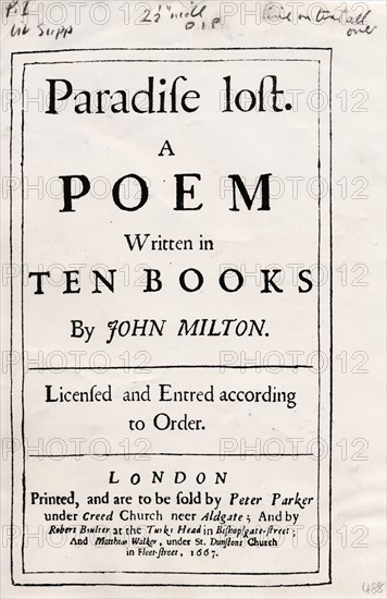 Cover of the 1st edition of 'Paradise Lost', by John Milton, 1661. Artist: John Milton