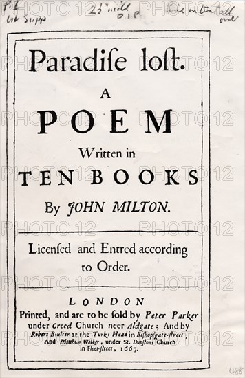 Cover of the 1st edition of 'Paradise Lost', by John Milton, 1661. Artist: John Milton